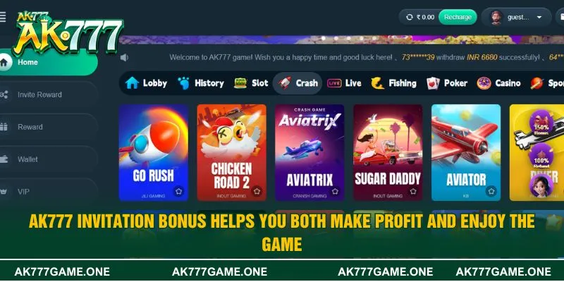 AK777 invitation bonus helps you both make profit and enjoy the game