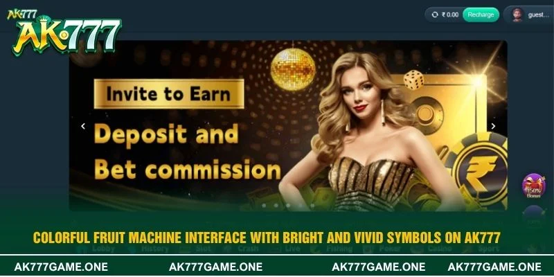 Colorful fruit machine interface with bright and vivid symbols on AK777