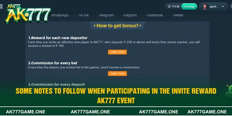 Some notes to follow when participating in the Invite reward AK777 event