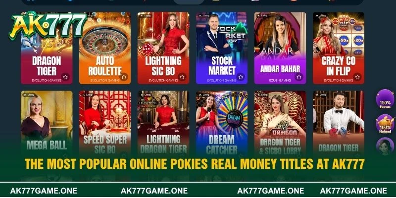The most popular online pokies real money titles at AK777